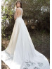 Ivory Lace Satin Transparent Back Wedding Dress